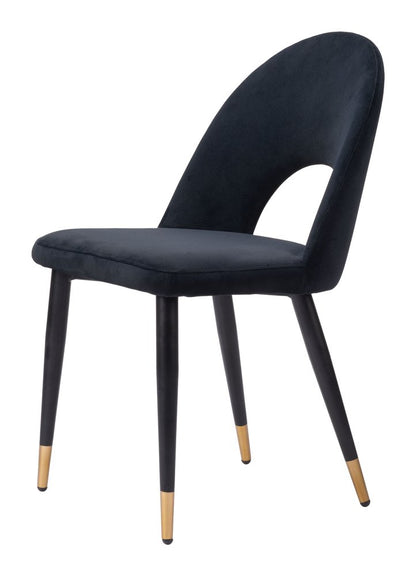 Set of Two Green Black and Gold Upholstered Velvet Open Back Dining Side Chairs HomeRoots