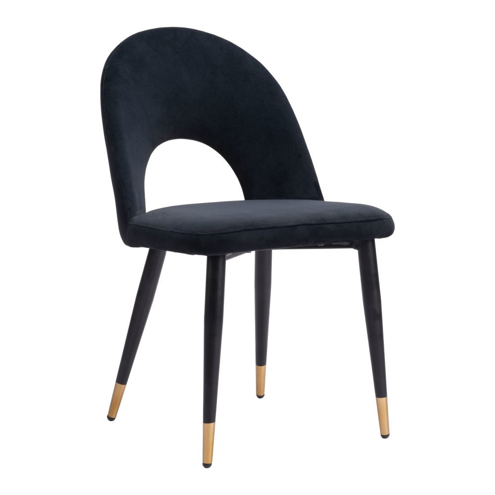 Set of Two Green Black and Gold Upholstered Velvet Open Back Dining Side Chairs HomeRoots