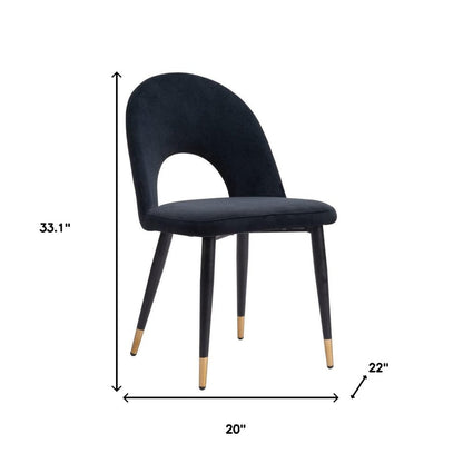 Set of Two Green Black and Gold Upholstered Velvet Open Back Dining Side Chairs HomeRoots