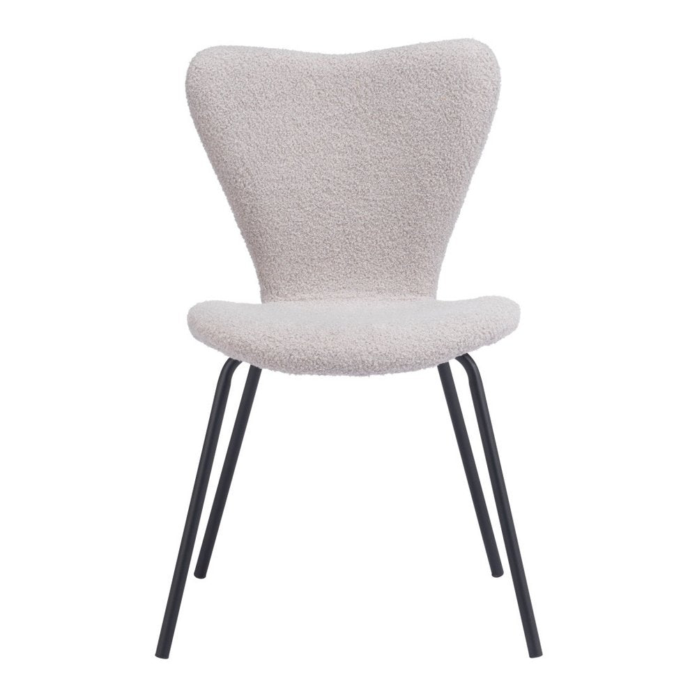Set of Two Ivory And Black Faux Shearling And Steel Dining Side Chairs HomeRoots