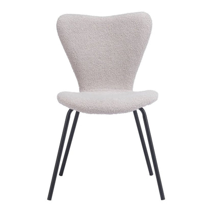 Set of Two Ivory And Black Faux Shearling And Steel Dining Side Chairs HomeRoots