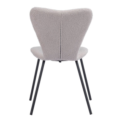 Set of Two Ivory And Black Faux Shearling And Steel Dining Side Chairs HomeRoots