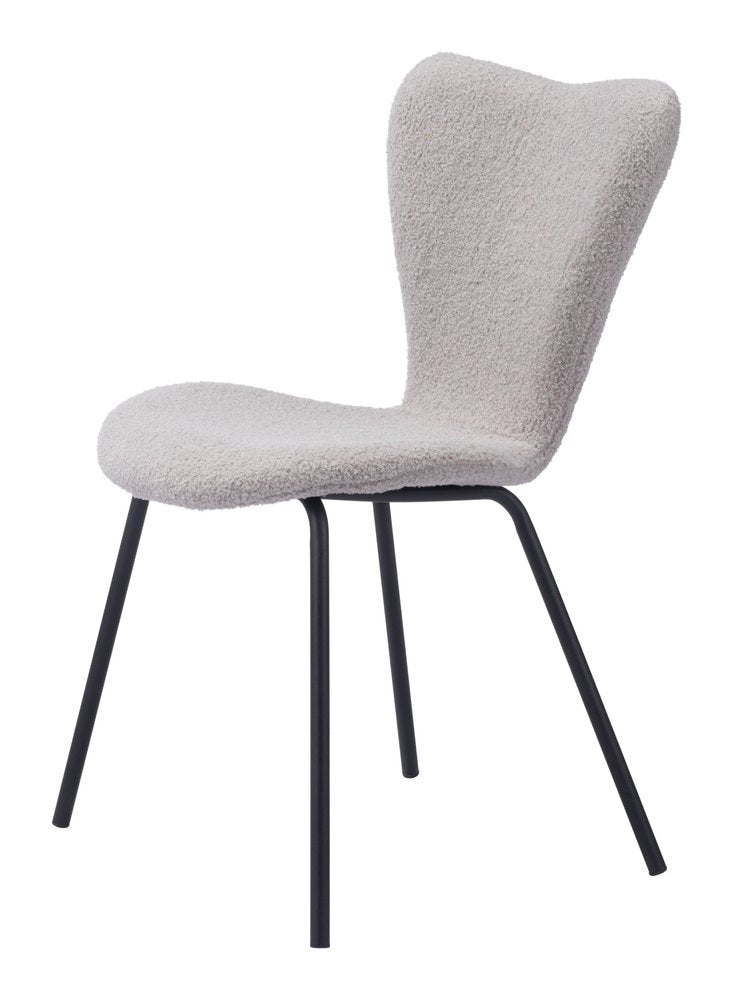 Set of Two Ivory And Black Faux Shearling And Steel Dining Side Chairs HomeRoots