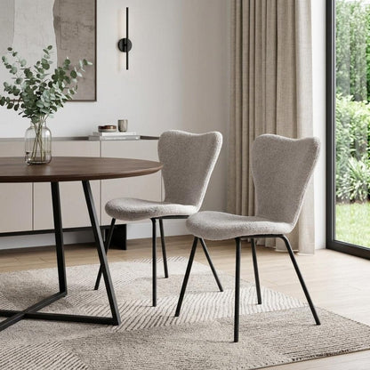 Set of Two Ivory And Black Faux Shearling And Steel Dining Side Chairs HomeRoots
