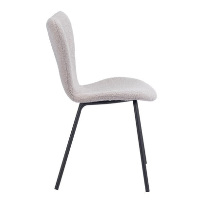 Set of Two Ivory And Black Faux Shearling And Steel Dining Side Chairs HomeRoots