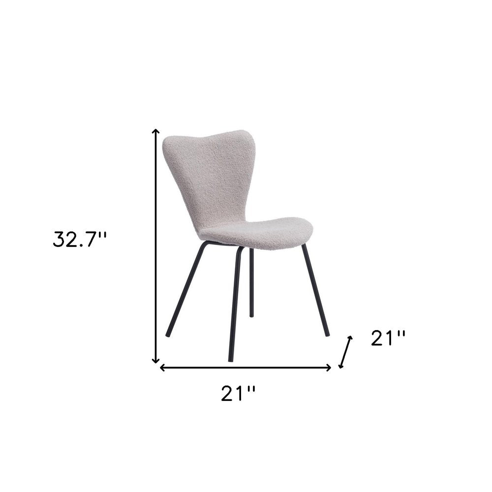 Set of Two Light Gray And Black Faux Shearling And Steel Dining Side Chairs