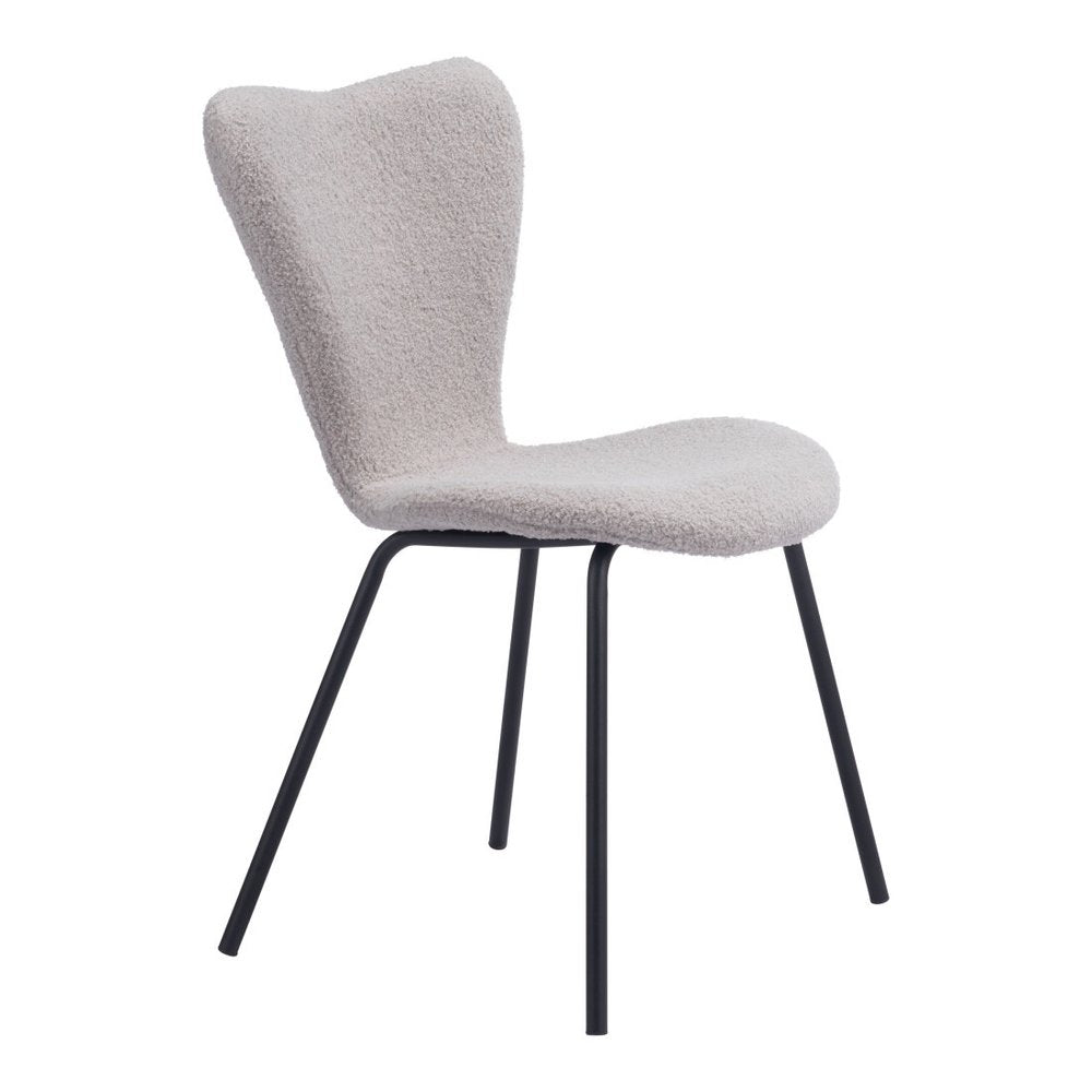 Set of Two Ivory And Black Faux Shearling And Steel Dining Side Chairs — view 15