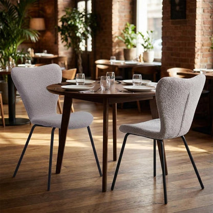 Set of Two Ivory And Black Faux Shearling And Steel Dining Side Chairs HomeRoots