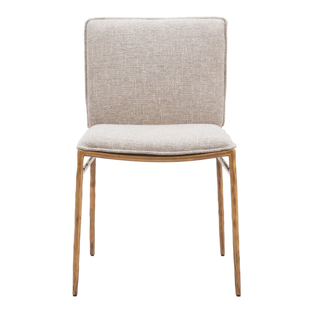 Beige And Gold Upholstery And Steel Dining Side Chair HomeRoots