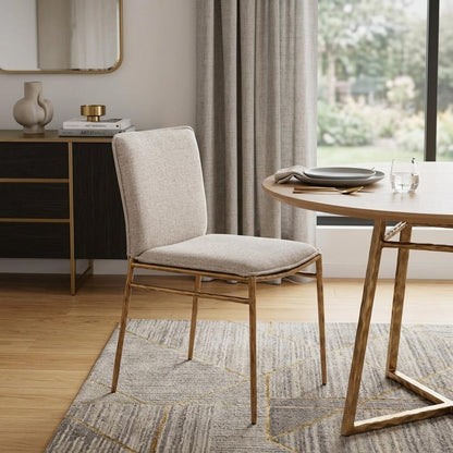 Beige And Gold Upholstery And Steel Dining Side Chair HomeRoots