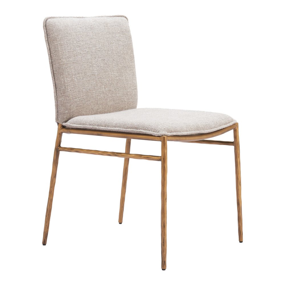 Beige And Gold Upholstery And Steel Dining Side Chair — view 4