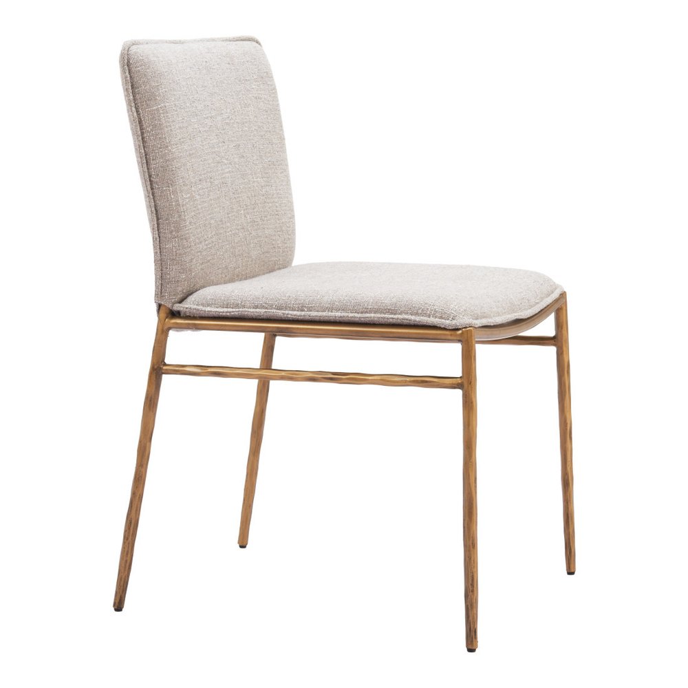 Beige And Gold Upholstery And Steel Dining Side Chair HomeRoots