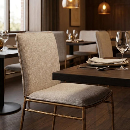 Beige And Gold Upholstery And Steel Dining Side Chair HomeRoots