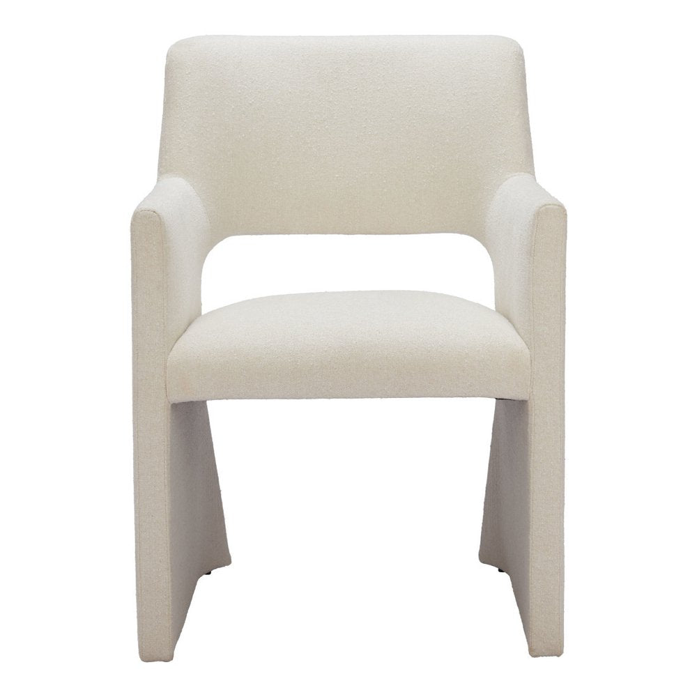 White Upholstered Faux Linen Dining Arm Chair — view 6