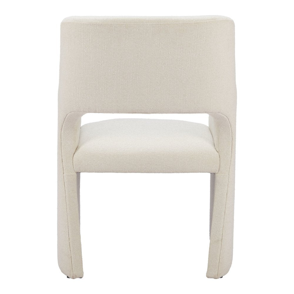 White Upholstered Faux Linen Dining Arm Chair — view 7