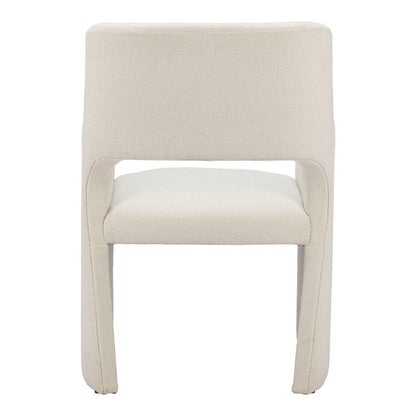 White Upholstered Faux Linen Dining Arm Chair