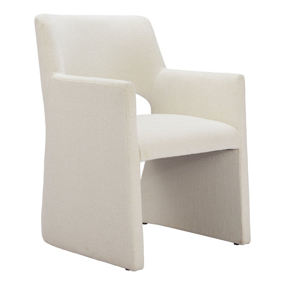 White Upholstered Faux Linen Dining Arm Chair — view 8
