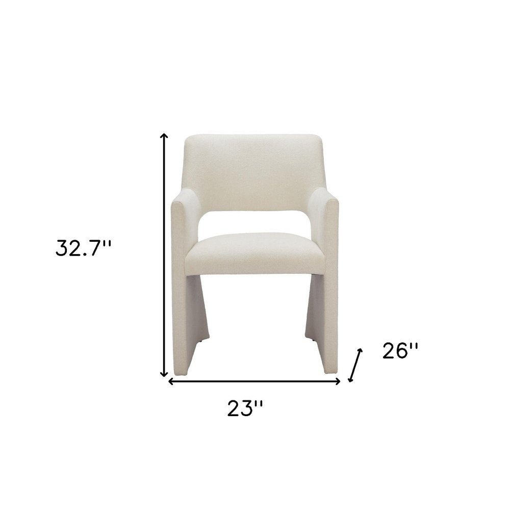 White Upholstered Faux Linen Dining Arm Chair — view 1