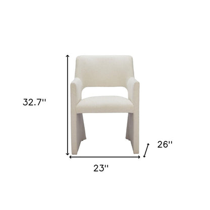 White Upholstered Faux Linen Dining Arm Chair