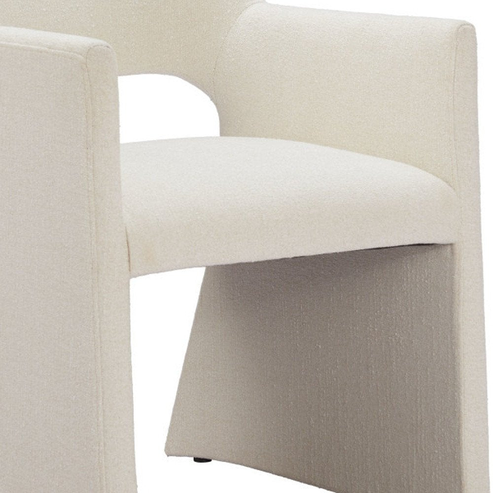 White Upholstered Faux Linen Dining Arm Chair — view 2