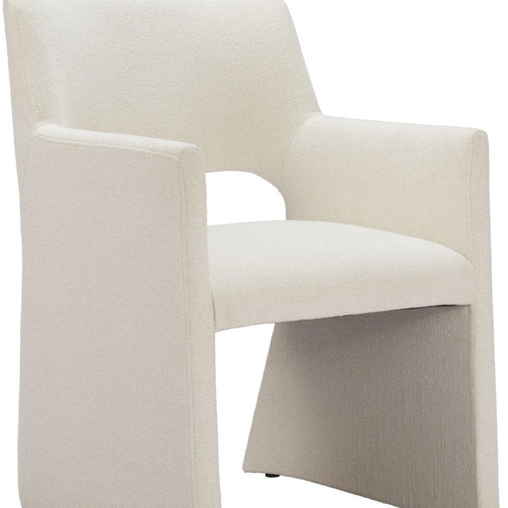 White Upholstered Faux Linen Dining Arm Chair — view 3