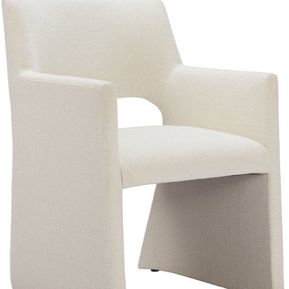White Upholstered Faux Linen Dining Arm Chair