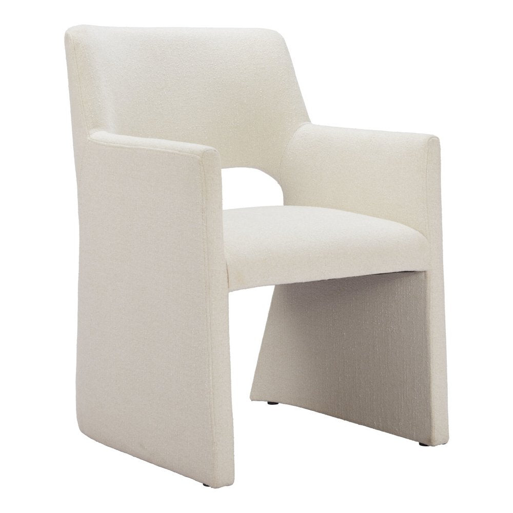 White Upholstered Faux Linen Dining Arm Chair — view 9