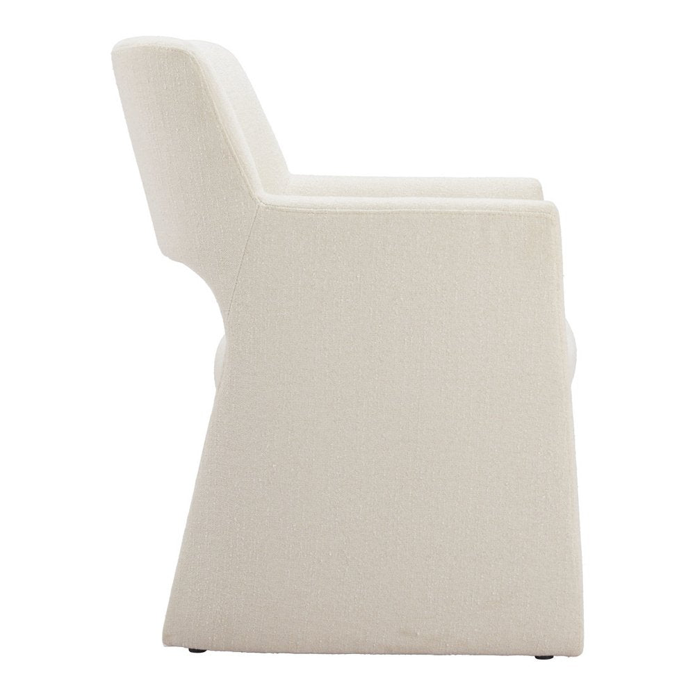 White Upholstered Faux Linen Dining Arm Chair — view 5