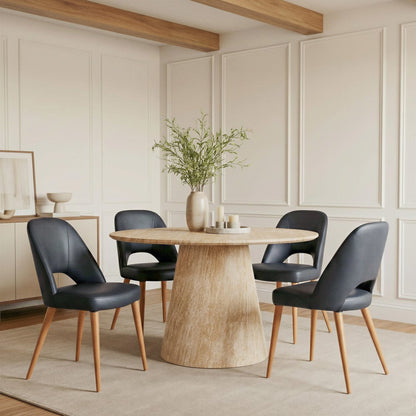 Set of Two Black and Brown Faux Leather Open Back Dining Side Chairs HomeRoots