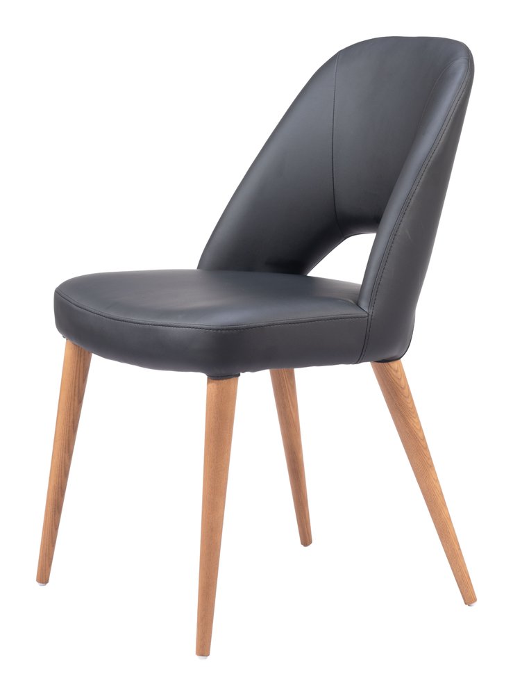 Set of Two Black and Brown Faux Leather Open Back Dining Side Chairs HomeRoots