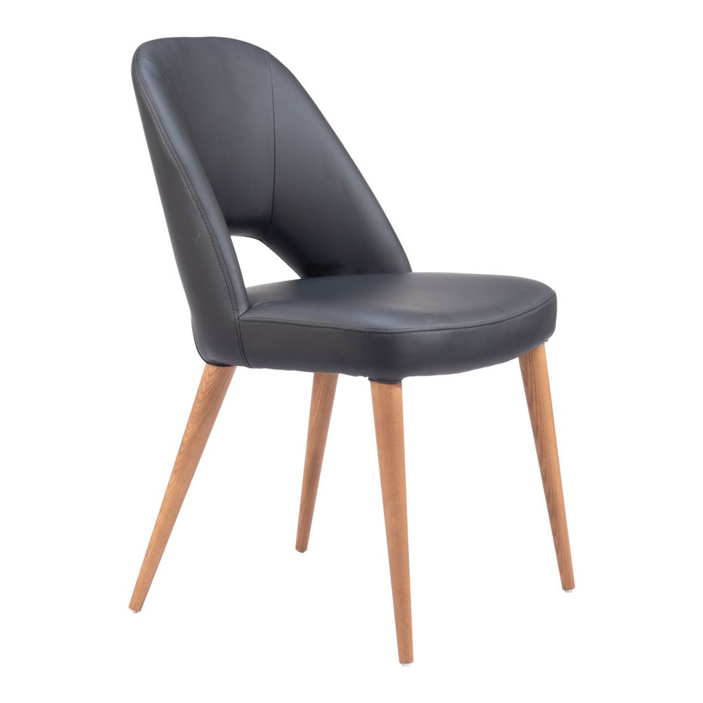 Set of Two Black and Brown Faux Leather Open Back Dining Side Chairs HomeRoots