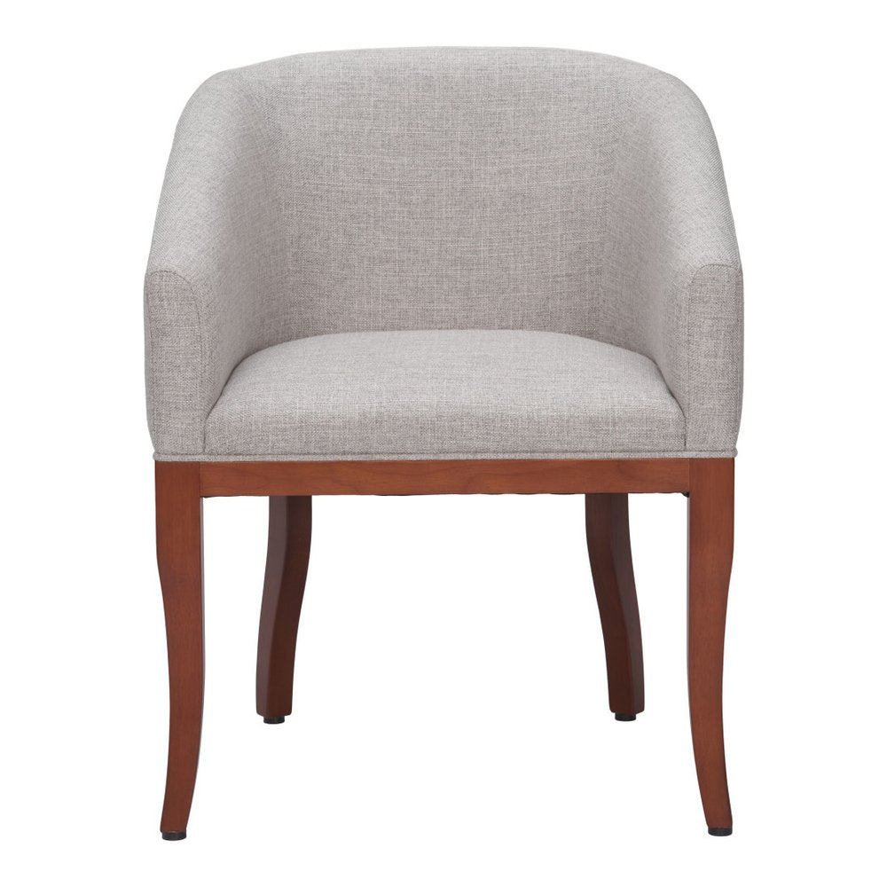 Gray And Brown Upholstery And Wood Dining Arm Chair — view 3