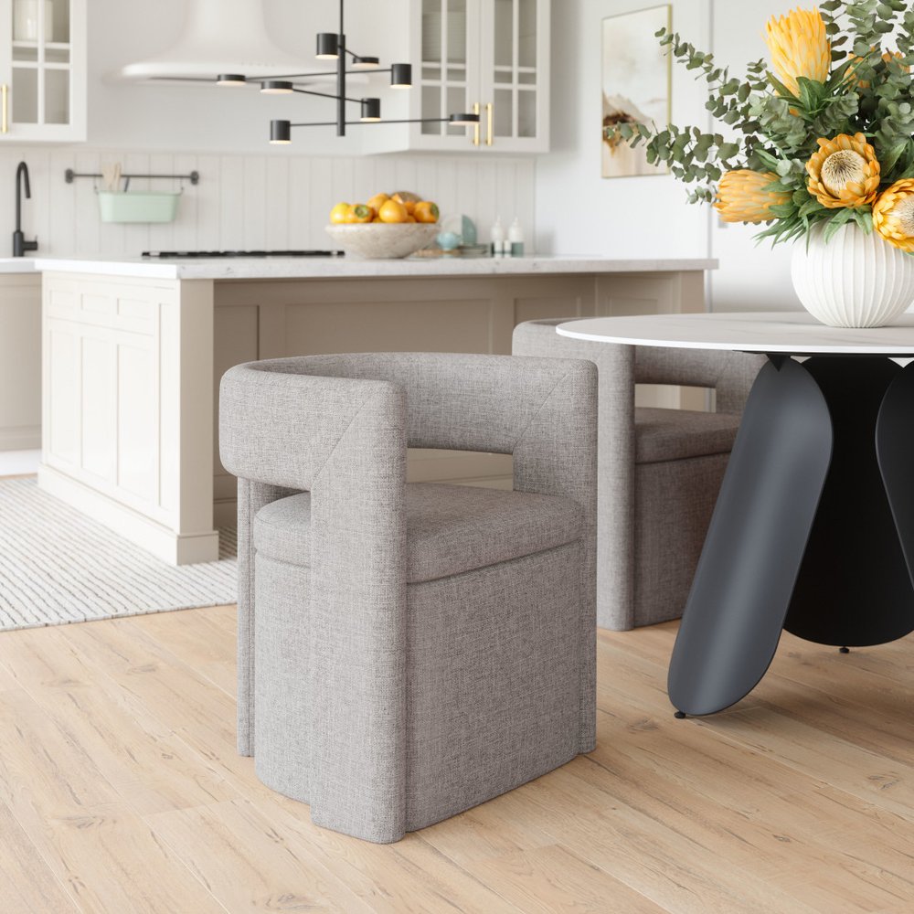 Gray Upholstery Open Back Dining Arm Chair HomeRoots