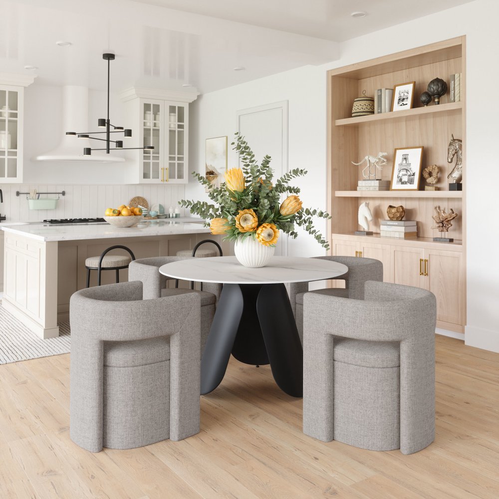 Gray Upholstery Open Back Dining Arm Chair HomeRoots