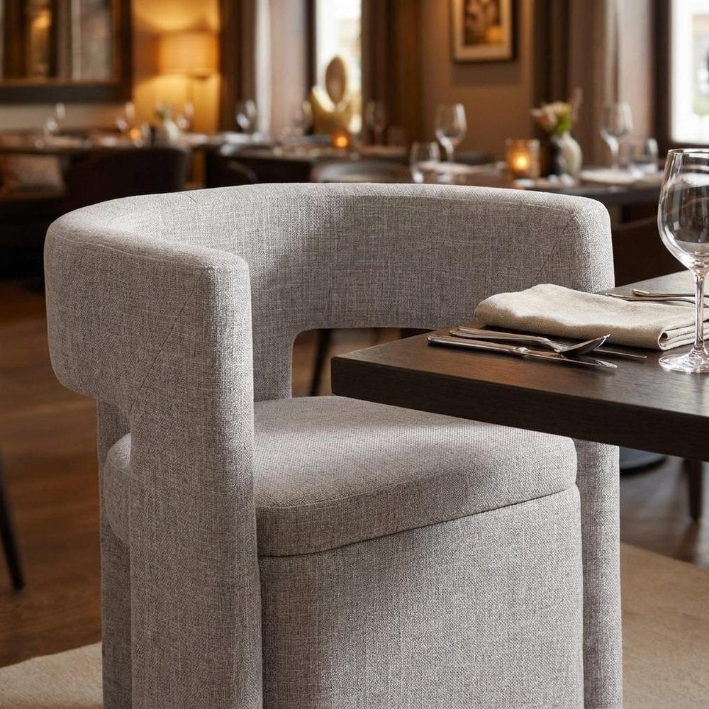 Gray Upholstery And Wood Open Back Dining Arm Chair HomeRoots