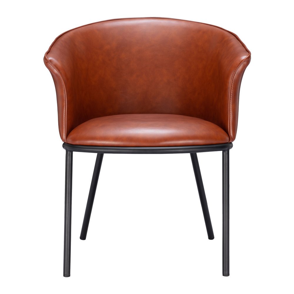 Brown and Black Upholstered Faux Leather Dining Arm Chair HomeRoots