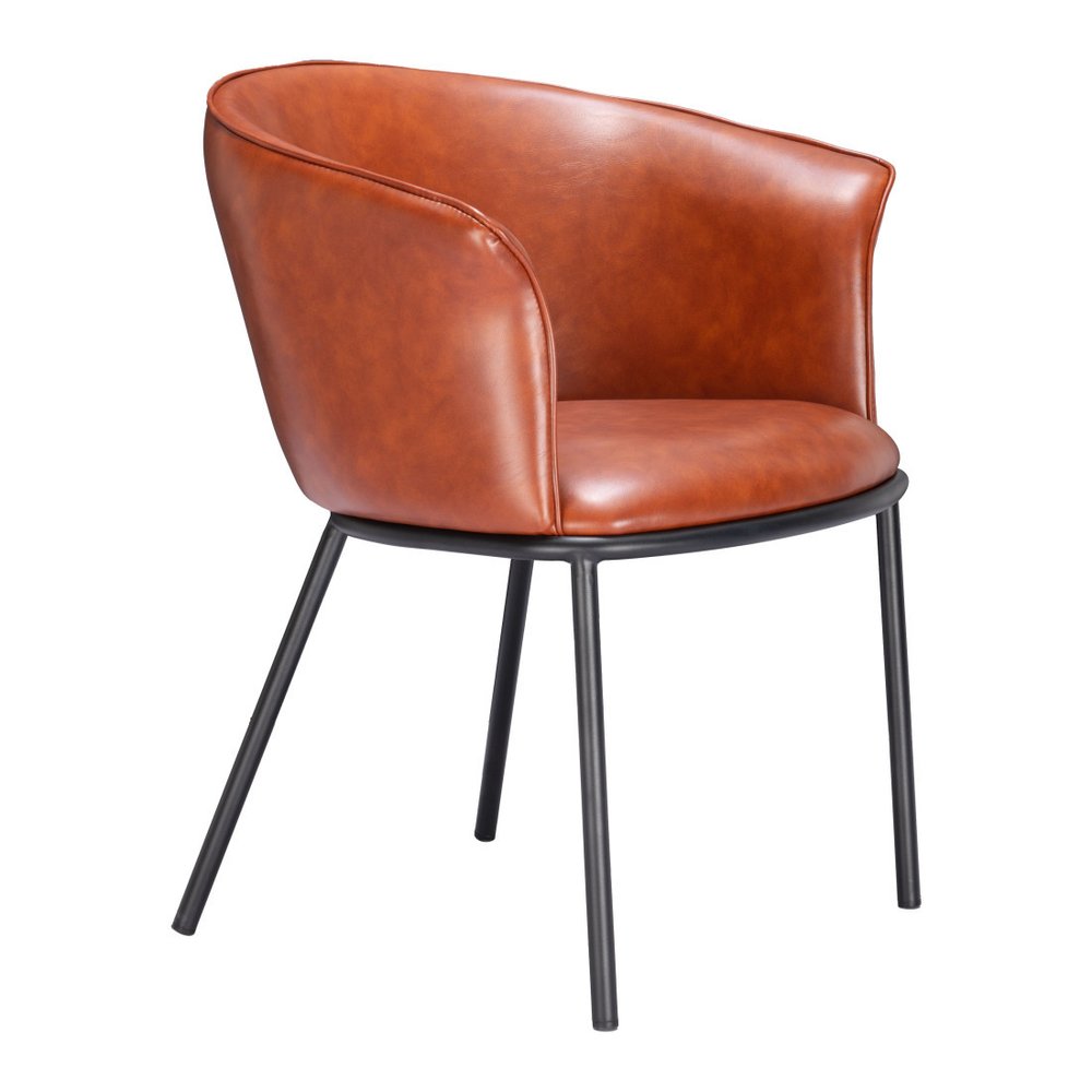 Brown and Black Upholstered Faux Leather Dining Arm Chair HomeRoots