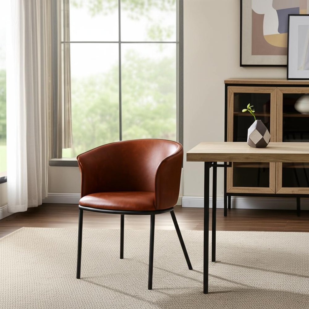 Brown and Black Upholstered Faux Leather Dining Arm Chair HomeRoots