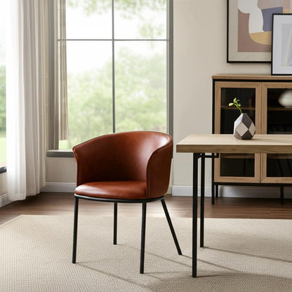 Brown and Black Upholstered Faux Leather Dining Arm Chair HomeRoots