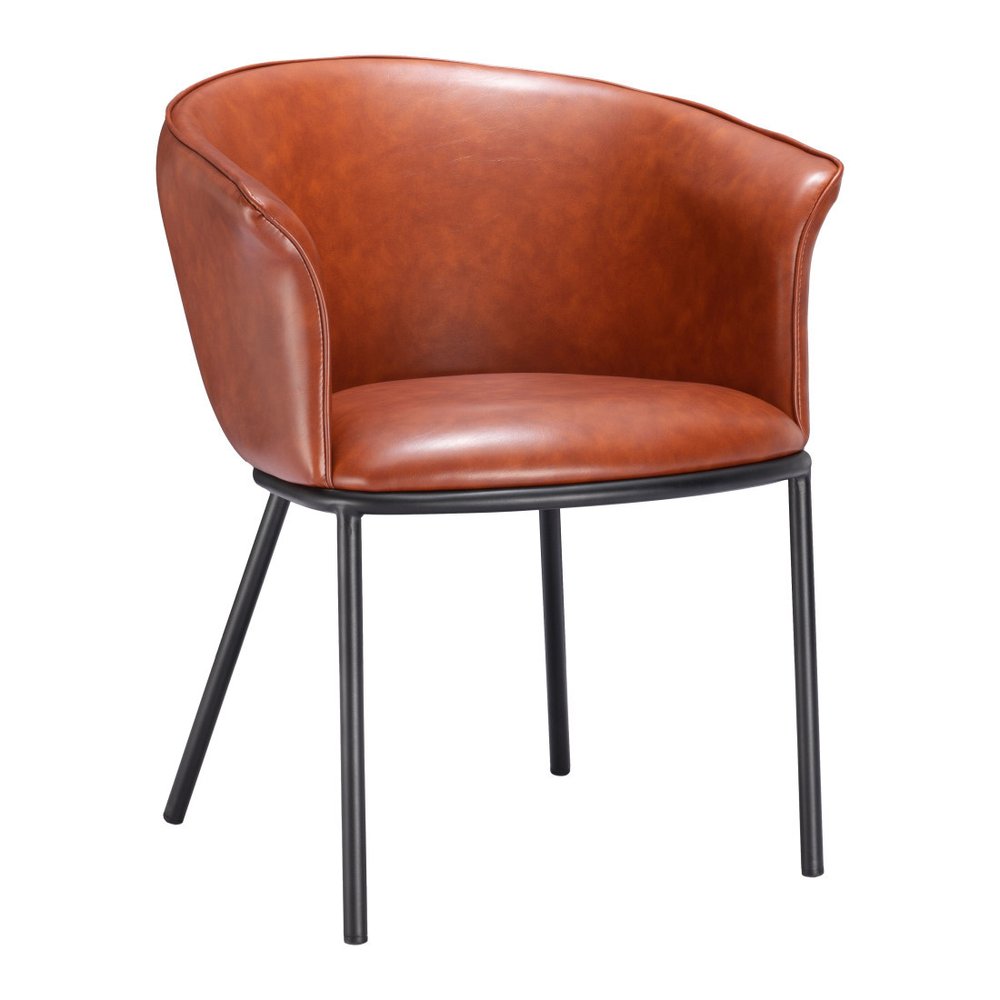 Brown and Black Upholstered Faux Leather Dining Arm Chair HomeRoots