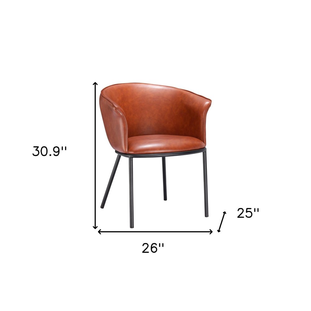 Brown and Black Upholstered Faux Leather Dining Arm Chair HomeRoots