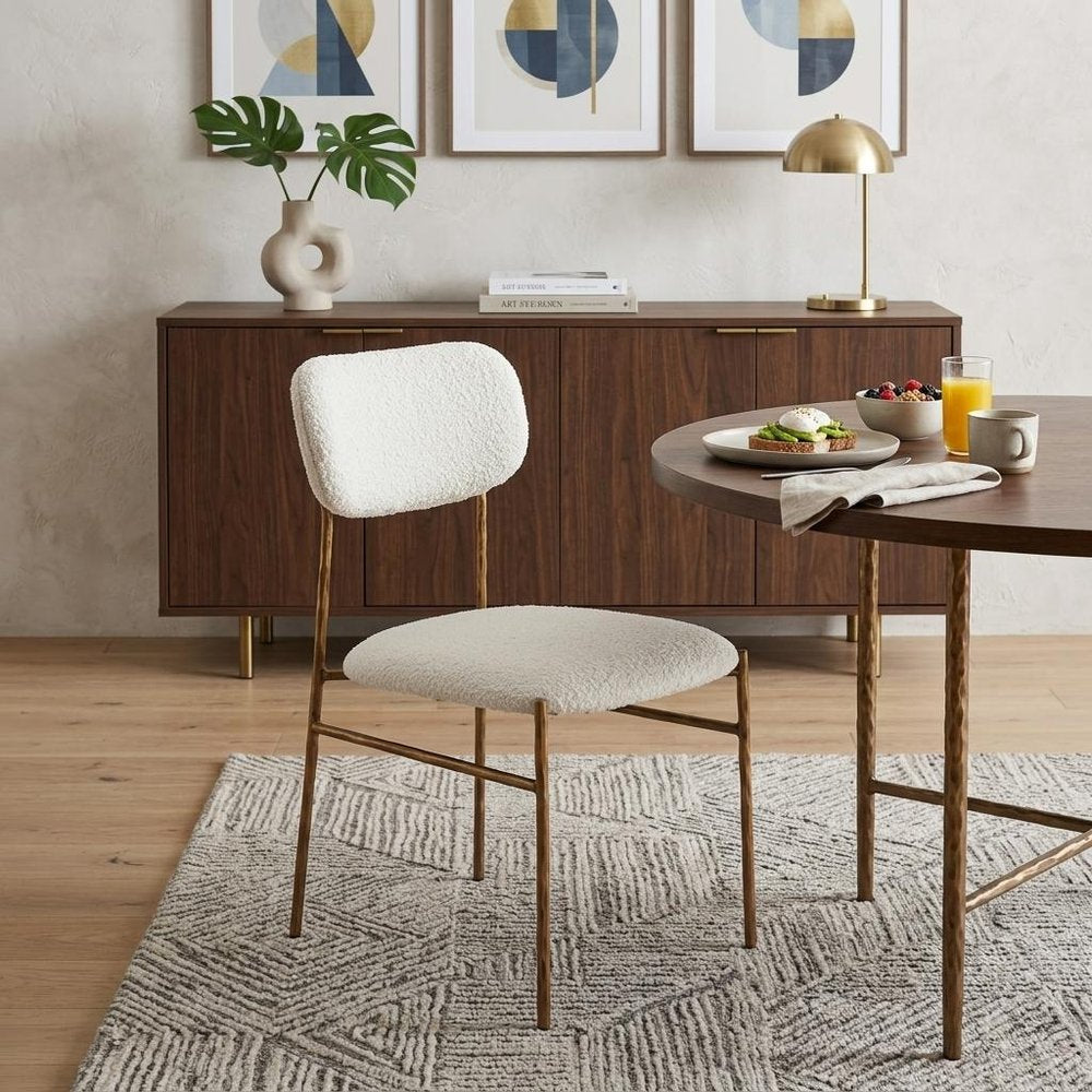 Cream And Gold Upholstery And Steel Open Back Dining Side Chair HomeRoots