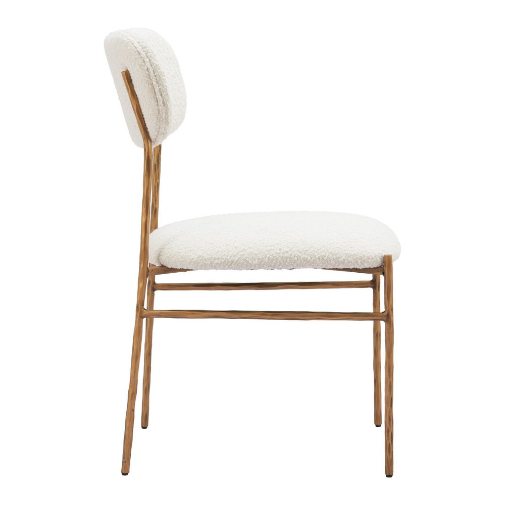 Cream And Gold Upholstery And Steel Open Back Dining Side Chair — view 3