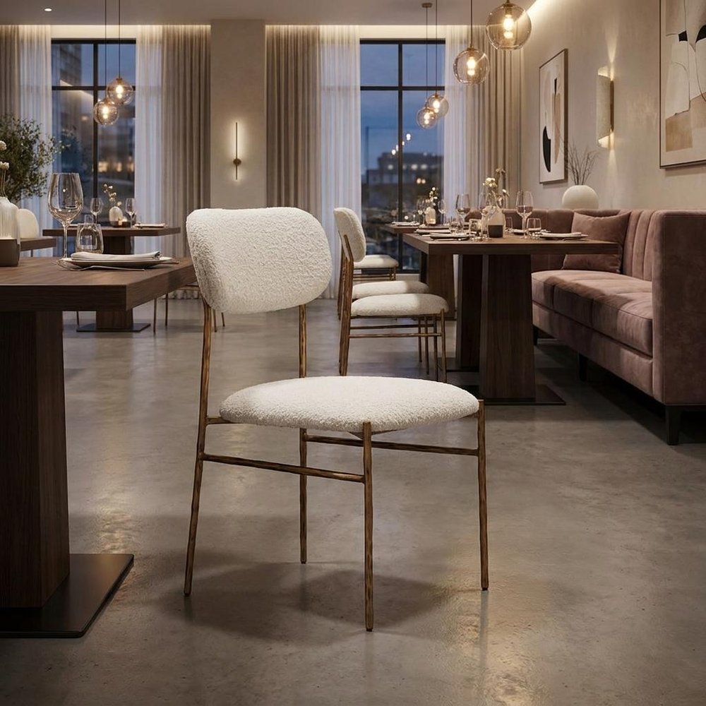 Cream And Gold Upholstery And Steel Open Back Dining Side Chair — view 11