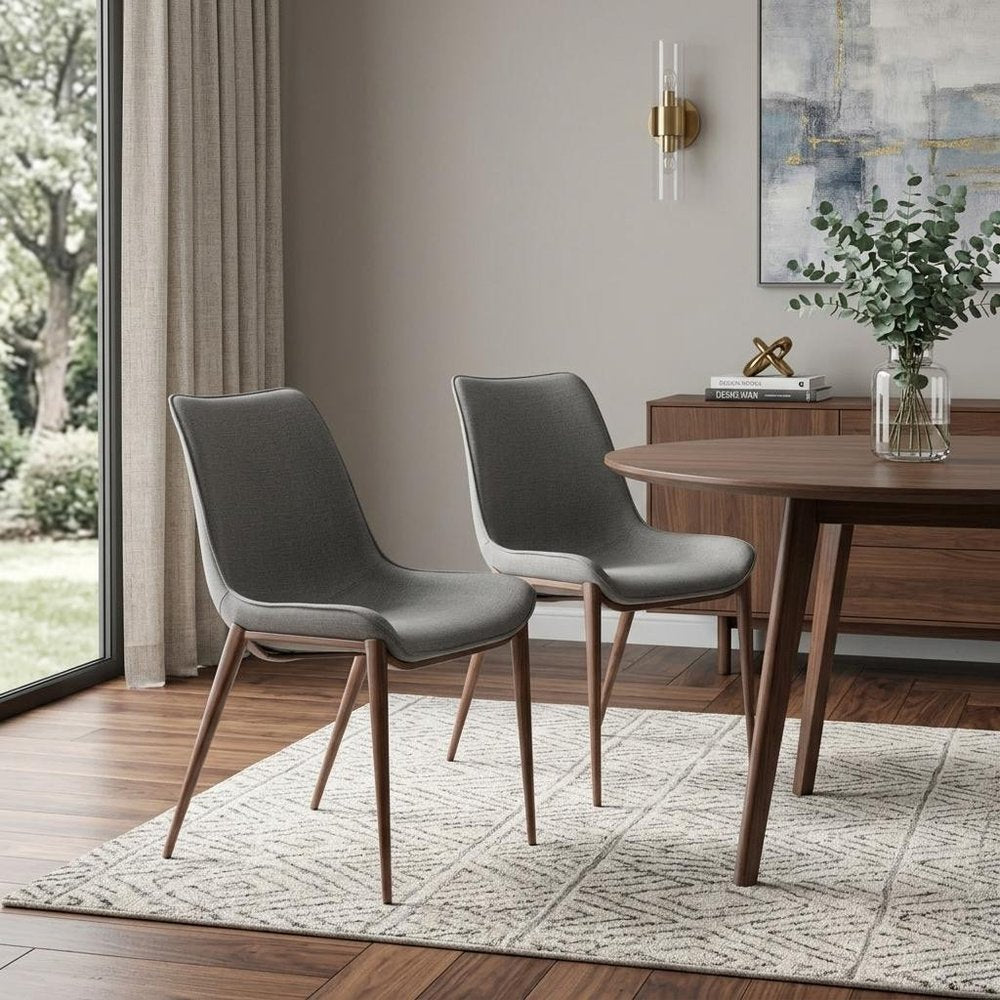 Set of Two Gray and Brown Faux Leather Dining Side Chairs HomeRoots