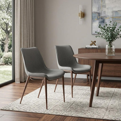 Set of Two Gray and Brown Faux Leather Dining Side Chairs HomeRoots