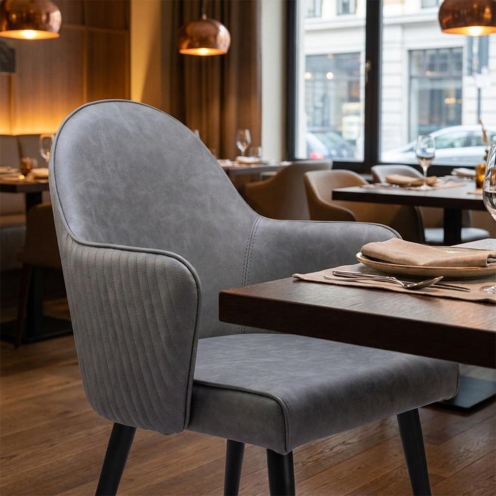 Gray And Black Faux Leather And Steel Dining Arm Chair HomeRoots