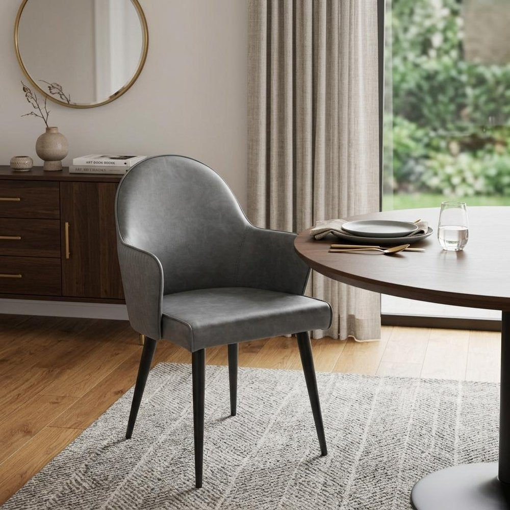 Gray and Black Faux Leather Dining Arm Chair HomeRoots
