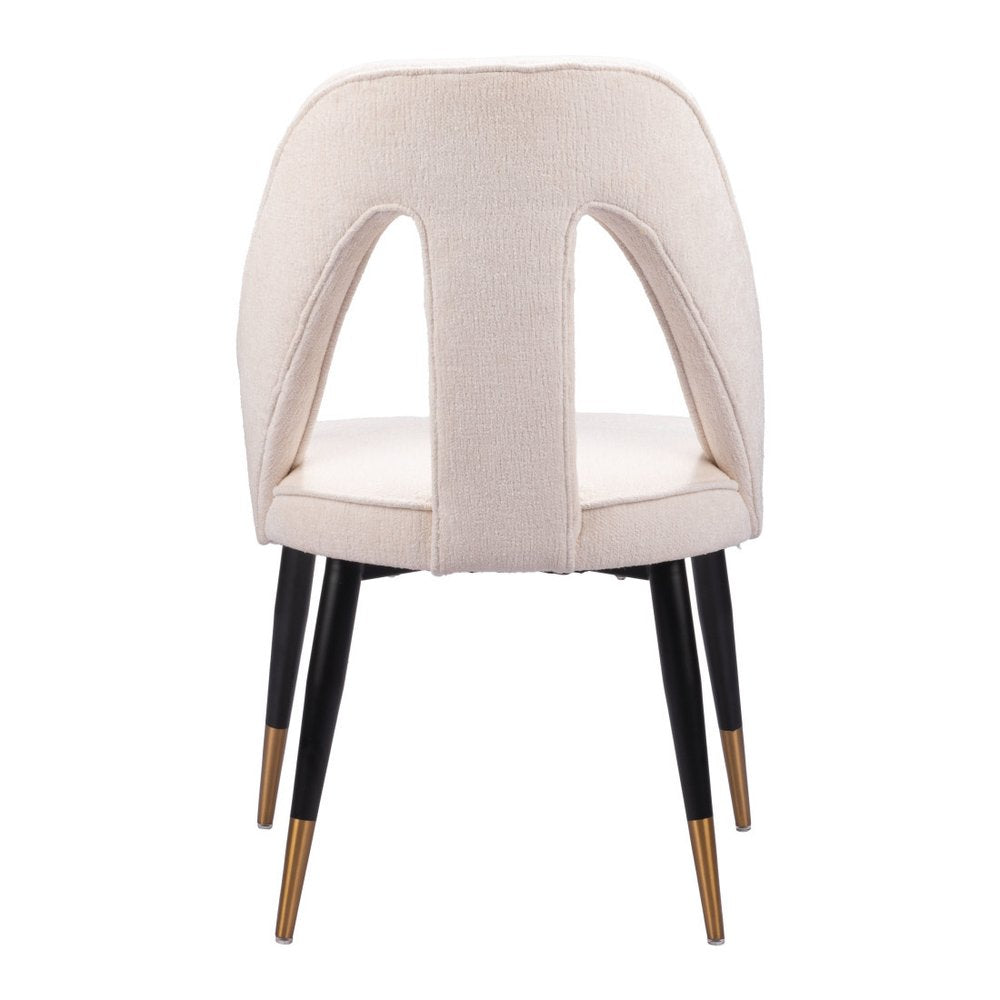 Ivory Black And Gold Faux Shearling And Wood And Steel Open Back Dining Side Chair HomeRoots