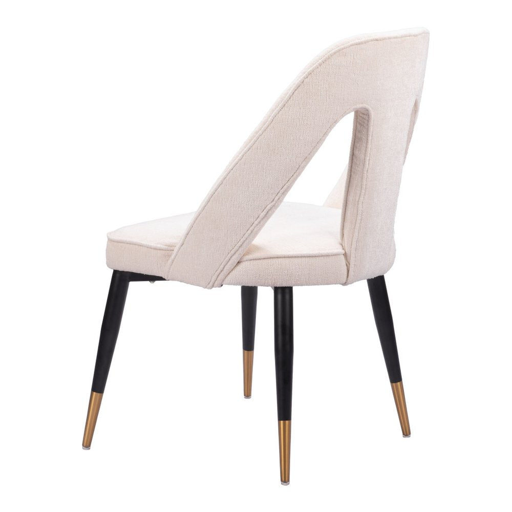 Ivory Black And Gold Faux Shearling And Wood And Steel Open Back Dining Side Chair — view 8